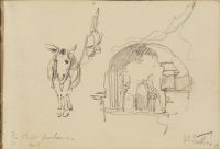 A donkey, and the mouth of a cave or mine