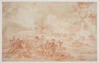 Landscape, with an attack on a convoy of coaches