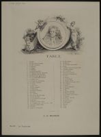 Table of plates headed by a portrait of Jean de la Fontaine