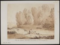 River landscape with a figure and dog by a river