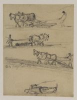 Studies of a man driving a harrow