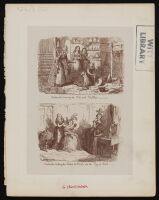 Two scenes from Cinderella, scouring pots and kettles, helping  her sisters to dress