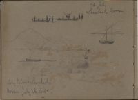 Sheet of studies : figures and rowing boats, two studies of the sea, rocky coast and sailing vessels