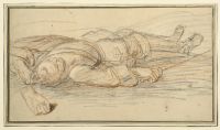 Study for a warrior lying on the battlefield, and an additional  study of the left hand