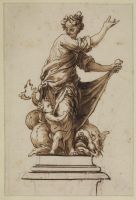 Allegorical group on a pedestal with a female figure, infant and dragon