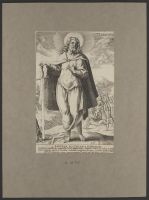 Saint Matthew with a scene of his martyrdom in the background