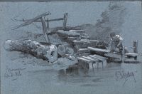 A boy on a rustic landing-stage