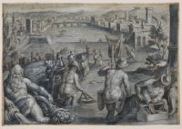 Fishing with dipnets in the river Arno, Florence