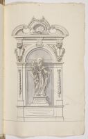 Design of a niche feature displaying the statue of St. Paul the Apostle and ornamental features