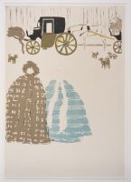 Upper part of second panel from left - two women, with carriages  and dogs beyond them