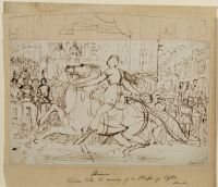 Sketch of a procession and Paolo's appearance on horseback - illustration to Leigh Hunt's 'The Story of Rimini'