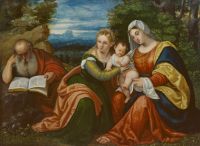 Virgin and Child with Saint Catherine (?) and Saint Jerome in a  Landscape