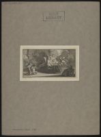 Interior with a nude female figure appearing to a man seated at his desk and putti