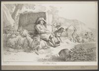 Landscape with a herd of sheep and cattle, the shepherd asleep