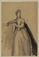 Sketch for a full-length portrait of a lady leaning on a pedestal