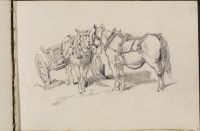 Study of two horses, one of which is harnessed to a cart