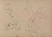 Two studies each of seated men and women, and a study of baggage