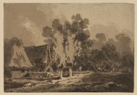 Landscape with trees and cottages