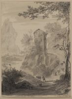 Landscape with a steep road and figures