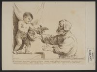 The Child Christ looking towards a bird perched on his left hand  with St Joseph