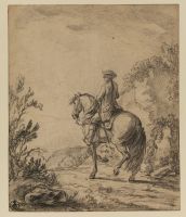 Cavalryman riding along a road (recto)