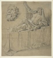Reclining figure, and mask of a bearded man