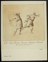 Two men, one with bow and arrow, one kneeling