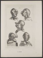 Five views of helmets, the final image showing a helmet made for Henry VIII