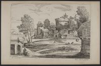 Landscape with figures praying by a chapel