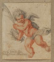 Flying putto holding a palm and a laurel crown
