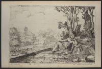 Landscape with a female figure sat by a tree