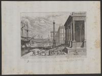 Coastal cityscape with ships (?)