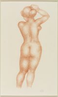 Nude woman with right arm raised