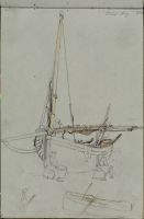 Fishing boat and fisherman, sketch of small boat