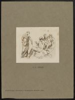 Group of figures with a man seated on a rock