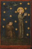 Crucifixion triptych (formerly known as the Estouteville  Triptych) (panel previously attached to back of right wing, bottom) - Saint  Francis preaching