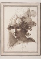 Head of young man wearing a plumed helmet