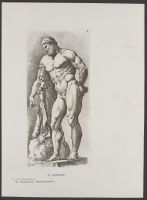 Oblique view of the Farnese Hercules,  Plate 8 from Signorum veterum icones, 100 plates plus  title-page, of etchings after classical sculpture, dedicated to  Johannes Wtenbogaard and Constantijn Huygens