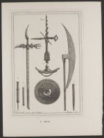 A roundel, a battle ax, an ancient pole ax and a curious and ancient weapon used in the defence of the borders against the Scots
