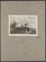 Landscape with figures walking on a footpath, a windmill in the distance