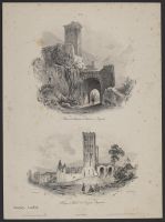 Two scenes showing a castle in the Pyrenees, and a church in the Pyrenees