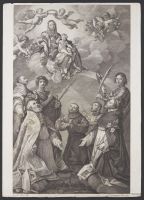 The Virgin Mary with Christ child and patron saints of Bologna: Ignatius of Loyola, the Bishop Petronius, Proculus, Francis of Assisi, Francesco Saverio, Dominic and Florian