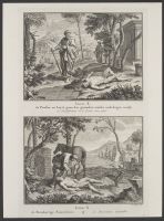 The Levite passing the robbed man and the Good Samaritan