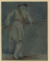 Back view of a fusilier advancing with his rifle (recto)