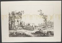 Landscape with a figure and animals by a drinking fountain