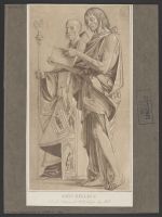 Two male figures standing with book and staff