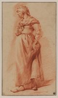 Peasant woman, turned three-quarters to the left, holding a glass