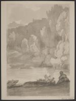Landscape with a figure sat on the river bank