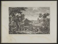 Landscape with figures dancing and buildings