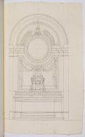 Design of an altarpiece displaying a tabernacle in the form of a centrally planned domed church with the eight pointed cross of  the Order of St. John